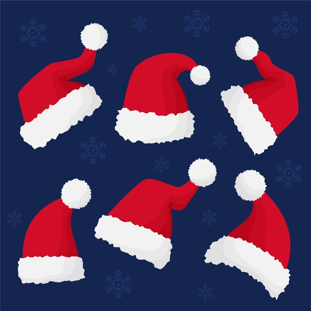 Coleção de chapéus de Papai Noel desenhado à mão