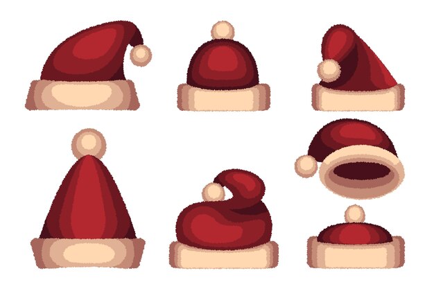 Coleção de chapéus de Papai Noel desenhado à mão