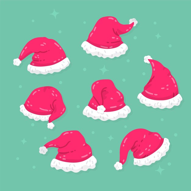 Coleção de chapéus de Papai Noel desenhado à mão