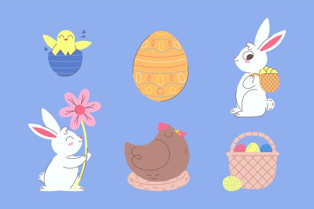 Coleção de cliparts de páscoa plana desenhada à mão