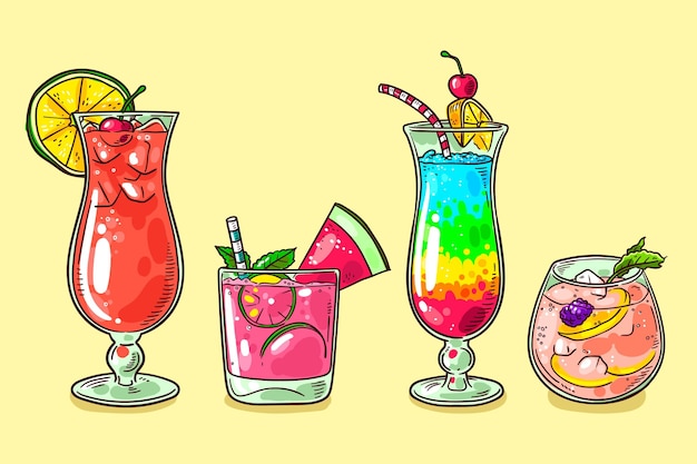 Coleção de cocktail desenhada de mão