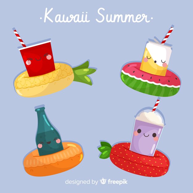 Coleção de cocktails de verão colorido kawaii