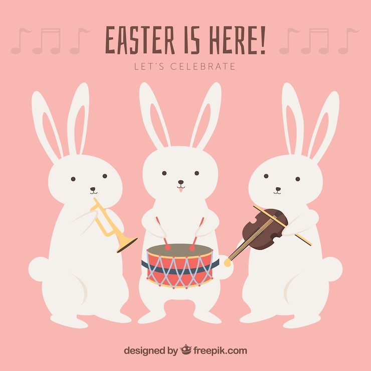 Vetor grátis coleção de coelhos de easter com instrumentos musicais