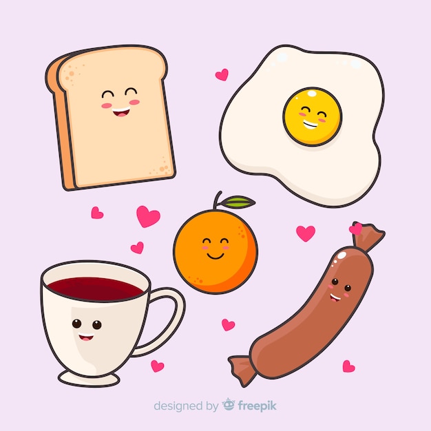 Coleção de comida plana kawaii