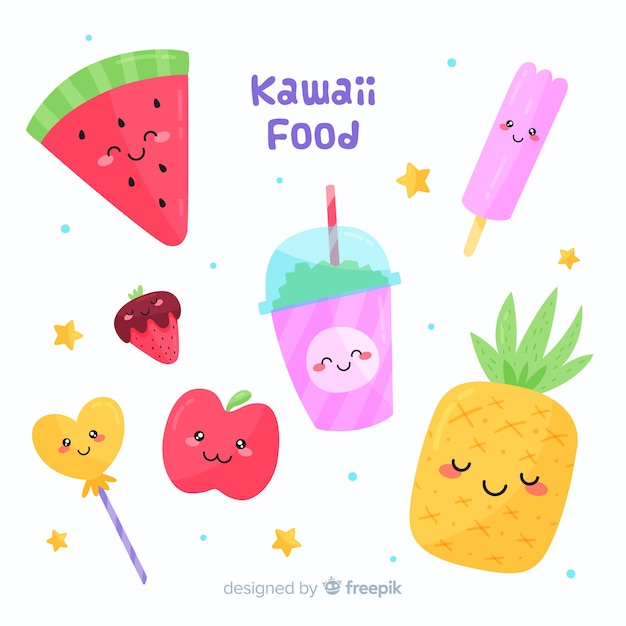 Vetor grátis coleção de comida plana kawaii