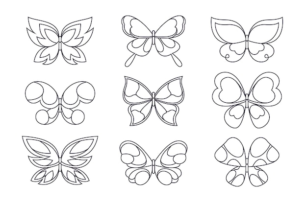 Coleção de contorno linear de borboleta plana