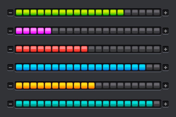 Vetor grátis coleção de controles deslizantes de interface do usuário de design plano