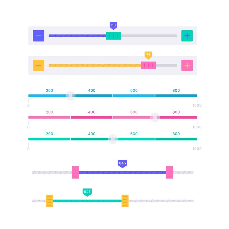 Vetor grátis coleção de controles deslizantes de interface do usuário de design plano