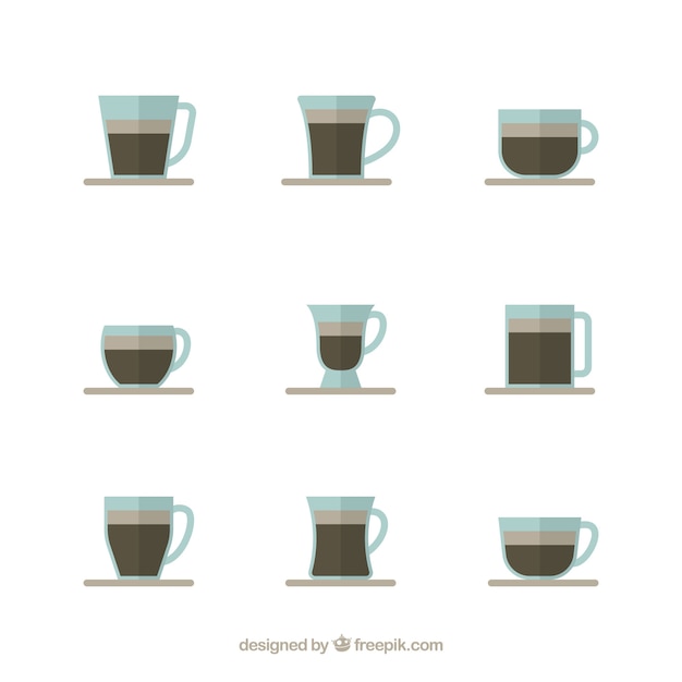Coleção de copos de café em estilo plano