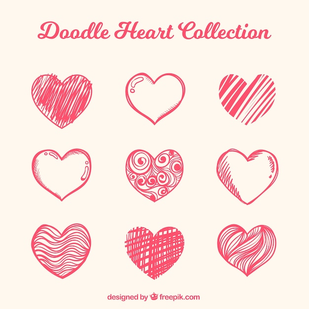 Coleção de coração de doodle vermelho