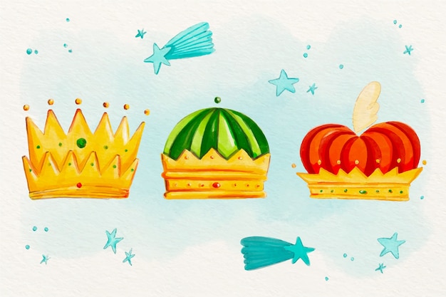 Coleção de coroas de reyes magos aquarela