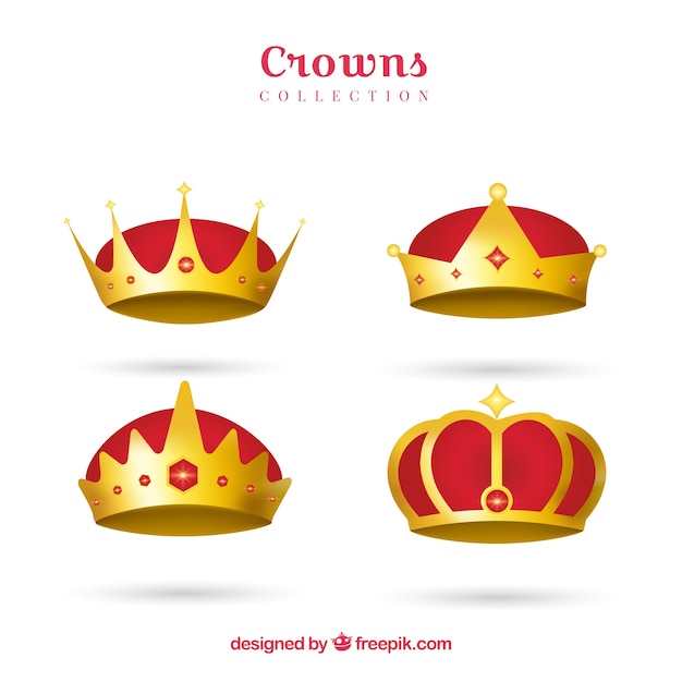 Vetor grátis coleção de coroas vermelhas e douradas em design realista