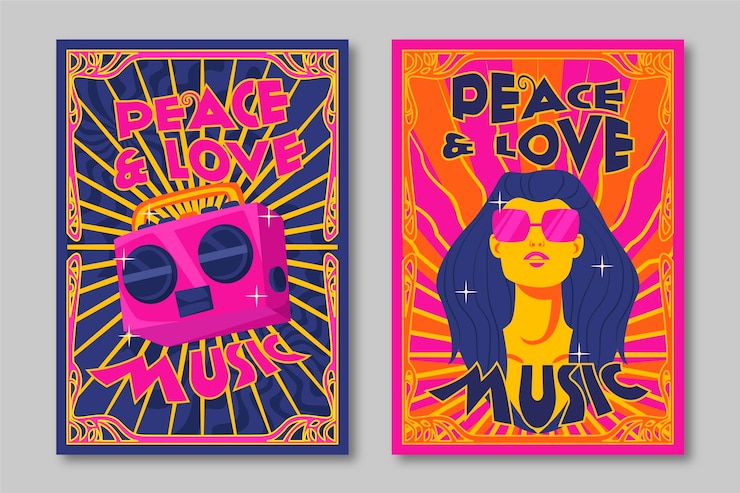 Vetor grátis coleção de covers de música psicodélica