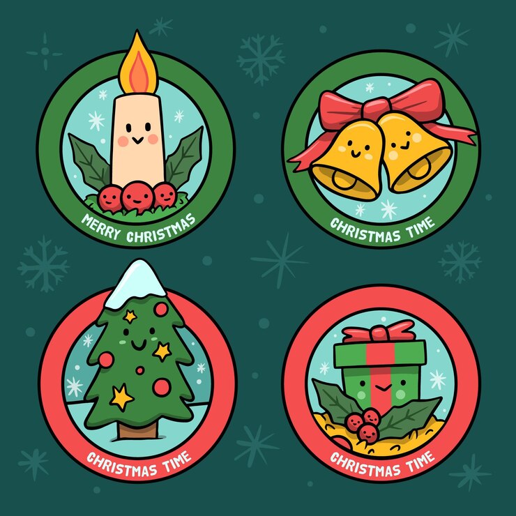 Vetor grátis coleção de crachás de natal desenhada à mão