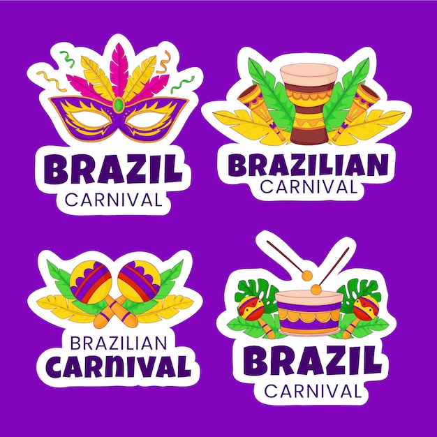 Coleção de crachás desenhados à mão para o carnaval brasileiro