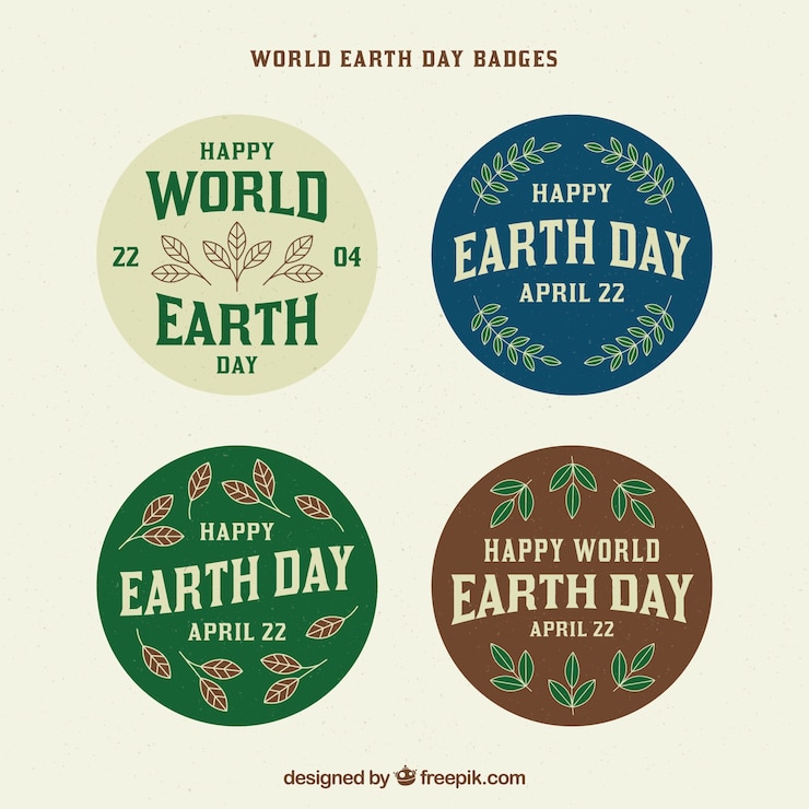Vetor grátis coleção de crachás internacionais do dia da terra em design plano