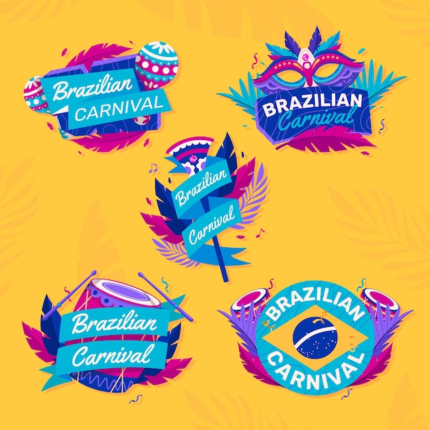 Vetor grátis coleção de crachás planos de carnaval brasileiro