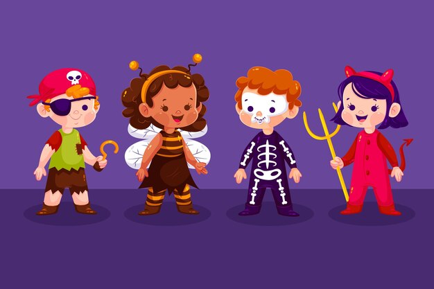 Coleção de criança halloweek em design plano