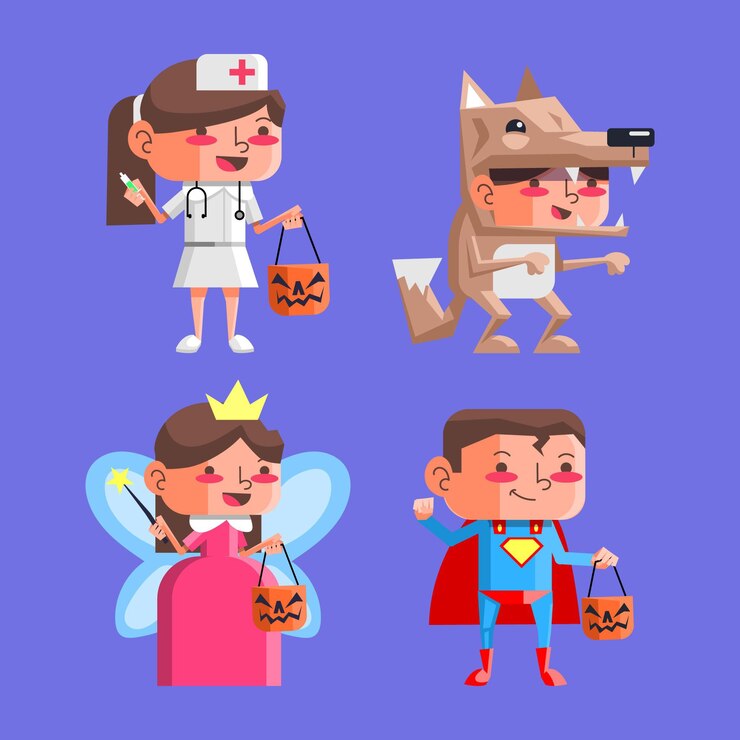 Vetor grátis coleção de criança halloween design plano