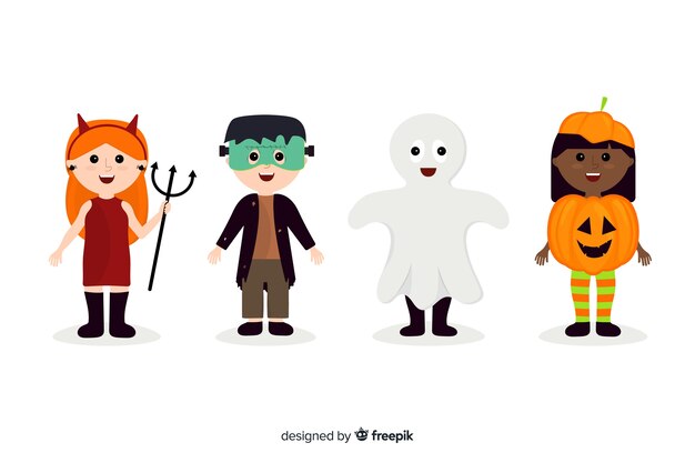 Coleção de criança plana halloween no fundo branco