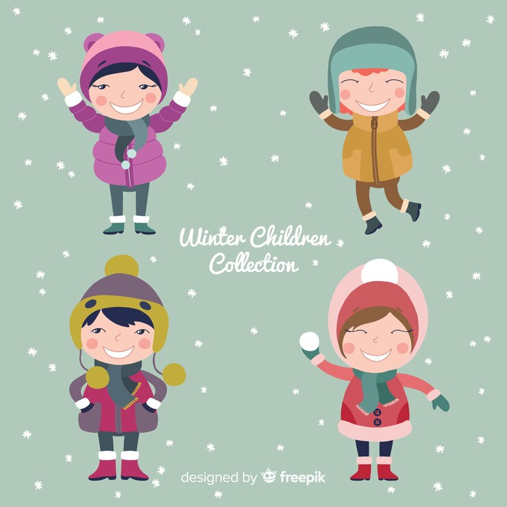 Vetor grátis coleção de crianças de inverno
