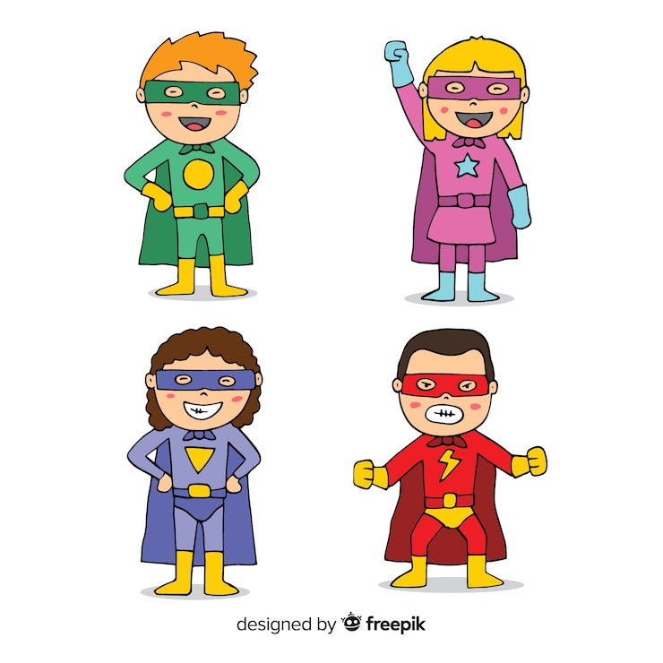Vetor grátis coleção de crianças de super-heróis