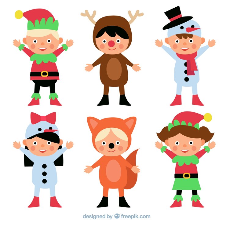 Vetor grátis coleção de crianças disfarçadas personagens natal