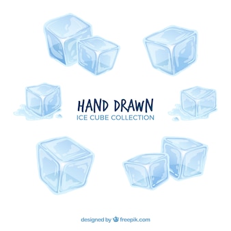 Coleção de cubo de gelo com estilo desenhado de mão