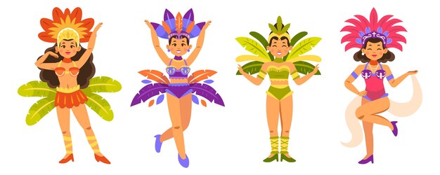 Coleção de dançarinos de carnaval com fantasias coloridas
