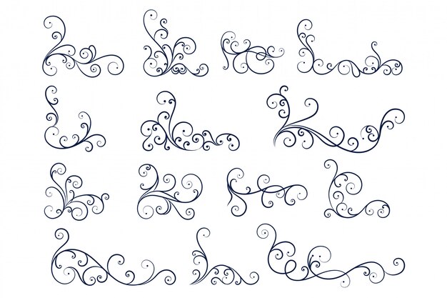 Coleção de decoração floral de mão desenhada linha