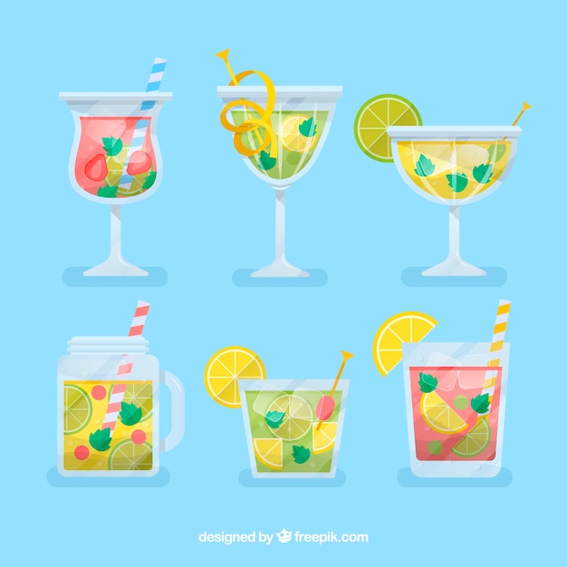 Coleção de deliciosos cocktails em estilo simples