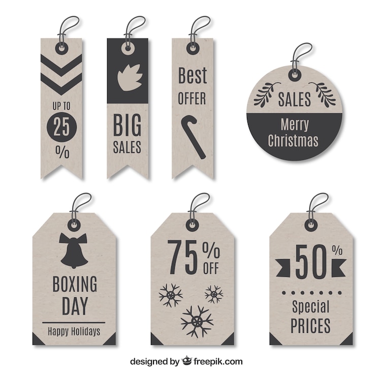 Vetor grátis coleção de descontos do natal do vintage boxe rótulos dia