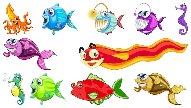 Vetor grátis coleção de desenhos animados de animais marinhos