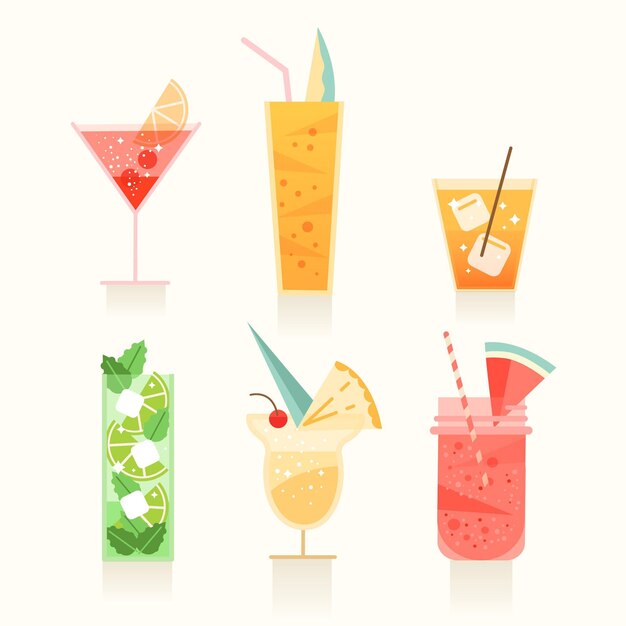 Coleção de design plano de diferentes cocktails