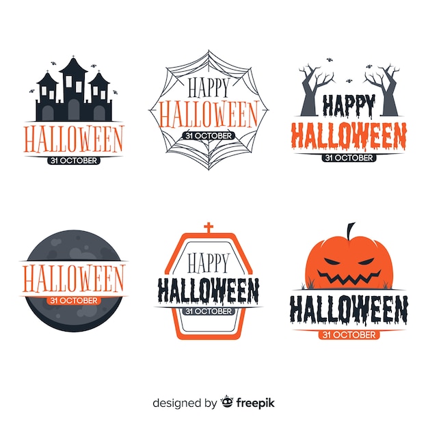 Coleção de design plano de emblemas de halloween