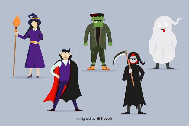 Coleção de design plano de personagens de halloween