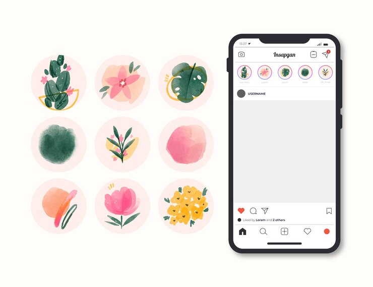 Vetor grátis coleção de destaques do instagram em aquarela