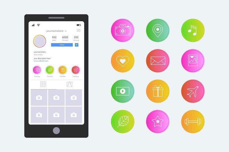 Vetor grátis coleção de destaques do instagram gradiente