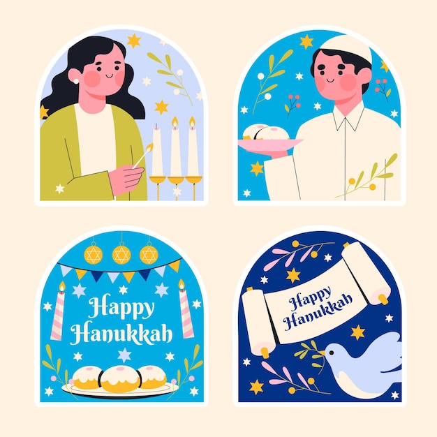 Coleção de diferentes adesivos hanukkah