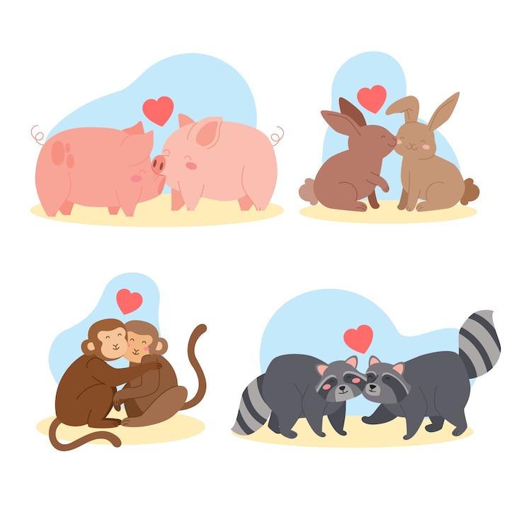 Vetor grátis coleção de diferentes casais de animais