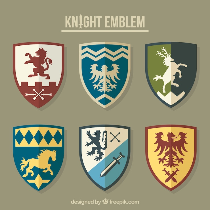 Vetor grátis coleção de diferentes emblemas de cavaleiros