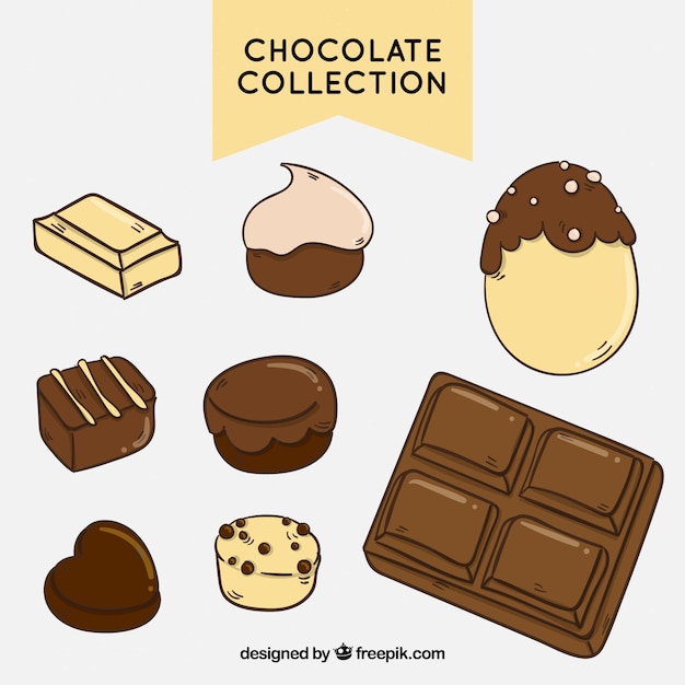 Vetor grátis coleção de diferentes tipos de chocolate