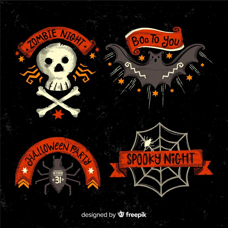 Vetor grátis coleção de distintivo assustador de halloween