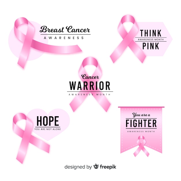 Vetor grátis coleção de distintivo de conscientização de câncer de mama motivacional
