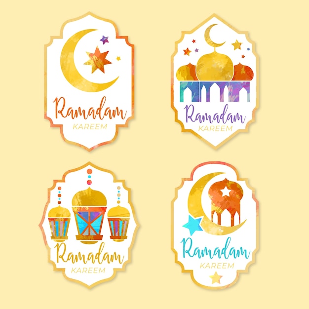 Vetor grátis coleção de distintivo de ramadan em aquarela