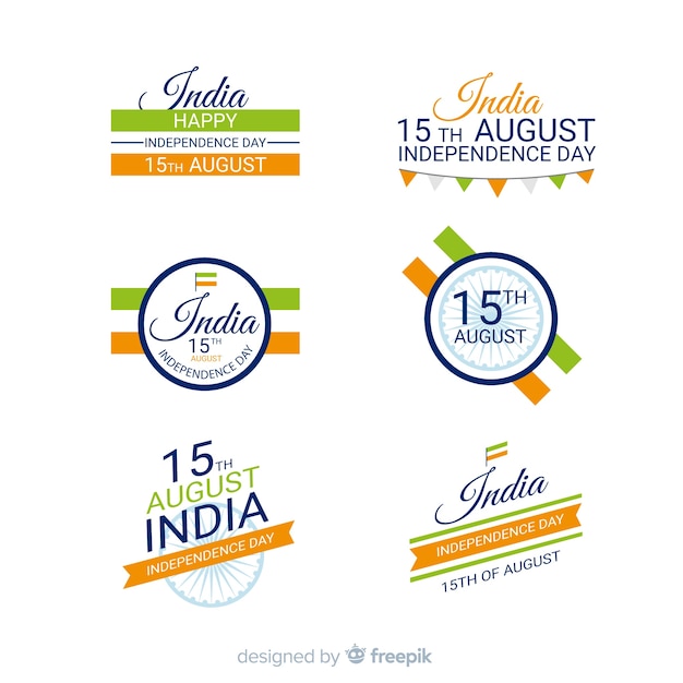 Vetor grátis coleção de distintivo plana índia dia da independência