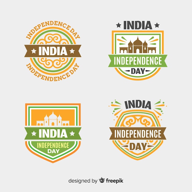 Vetor grátis coleção de distintivo plana índia dia da independência