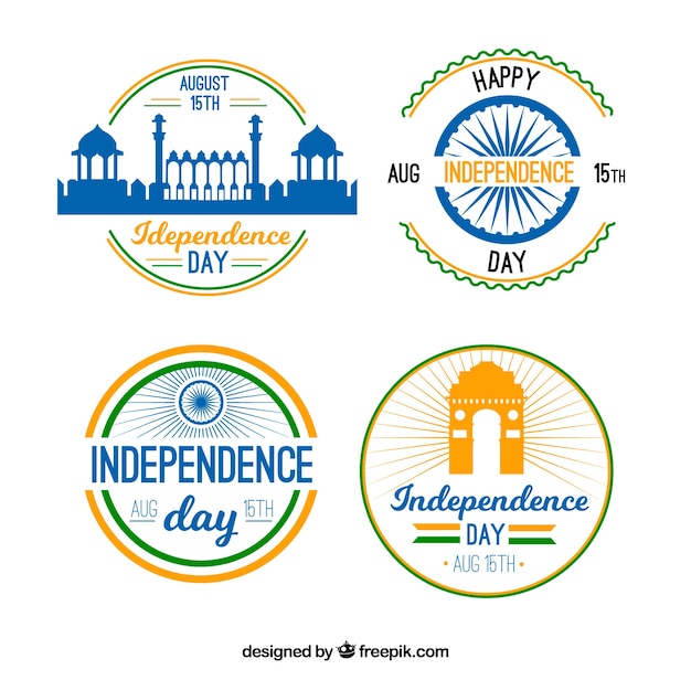 Vetor grátis coleção de distintivo redondo para o dia da independência indiana