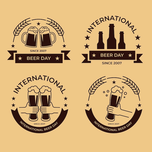 Coleção de distintivos de dia internacional da cerveja de design plano