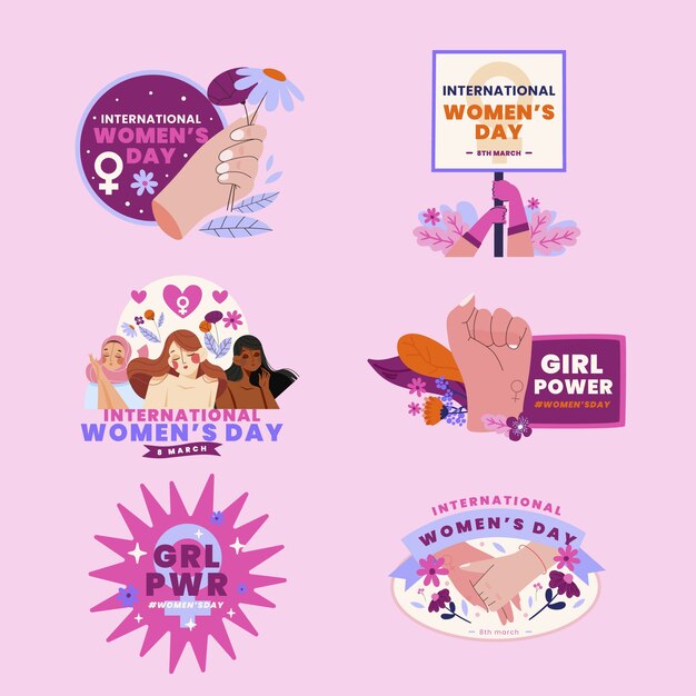 Coleção de distintivos de dia internacional da mulher plana
